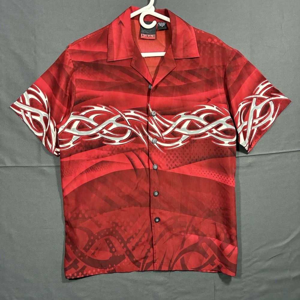 C-TWO Shirt, Vintage,Flame, Tribal Graphic, Red, Polyester, Vintage 90s Small
